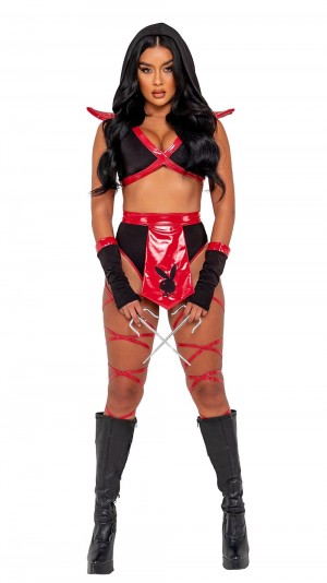Black/Red Women's Playboy The Miss February Babydoll Costumes | PLBY-592723