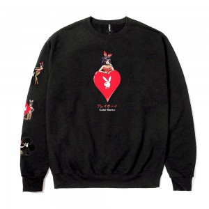 Black Men's Playboy Ace of Hearts 3.0 Crewnecks | PLBY-593011
