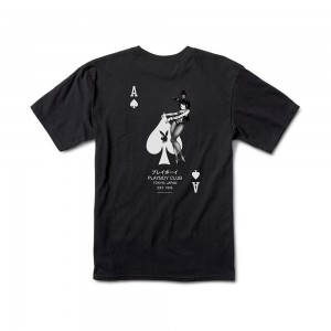 Black Men's Playboy Ace of Spades T-shirts | PLBY-593108