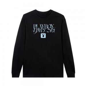 Black Men's Playboy Apres Ski Long Sleeve T-shirts | PLBY-593153