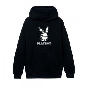 Black Men's Playboy Barbed Wire Hoodies | PLBY-593023