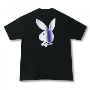 Black Men's Playboy Chrome Rabbit Head T-shirts | PLBY-593122