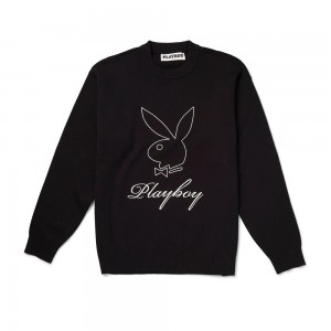 Black Men's Playboy Classic Crewnecks | PLBY-593085