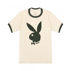 Black Men's Playboy Classic Ringer T-shirts | PLBY-593186