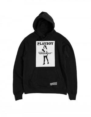 Black Men's Playboy Knockout Hoodies | PLBY-593008