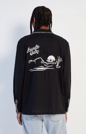 Black Men's Playboy Locals Only Long Sleeve T-shirts | PLBY-593201