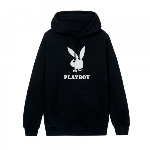 Black Men's Playboy Logo Hoodies | PLBY-593039