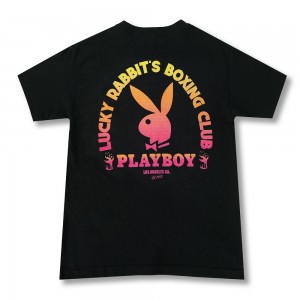 Black Men's Playboy Lucky Rabbits Boxing Club T-shirts | PLBY-593124