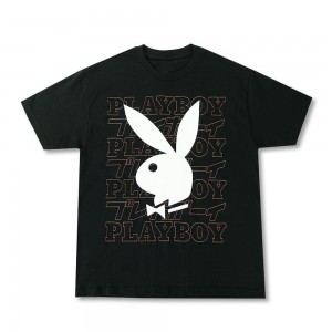 Black Men's Playboy Masthead Kanji T-shirts | PLBY-593193