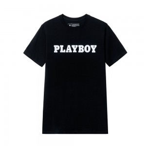 Black Men's Playboy Masthead T-shirts | PLBY-593158