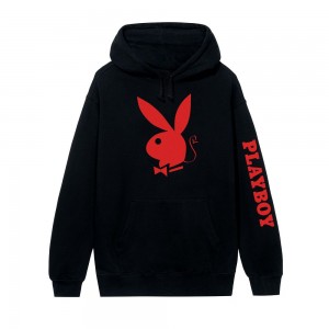 Black Men's Playboy Mischievous Hoodies | PLBY-593043