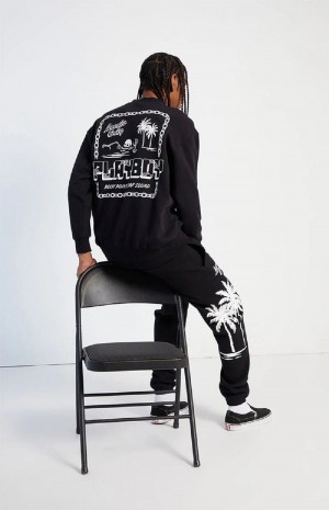 Black Men's Playboy PB Rocky Point Crewnecks | PLBY-593018