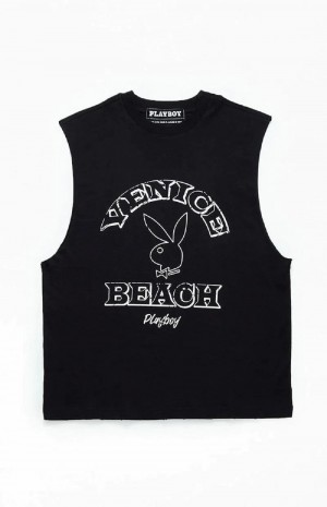 Black Men's Playboy PB VENICE BEACH MUSCLE T-shirts | PLBY-593134