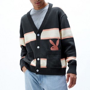 Black Men's Playboy Peek-A-Boo Cardigan Jackets | PLBY-593103