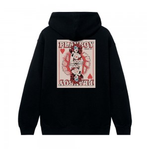 Black Men's Playboy Queen of Hearts Hoodies | PLBY-593049