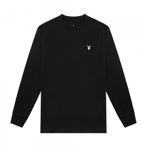 Black Men's Playboy Rabbit Head Long Sleeve T-shirts | PLBY-593183