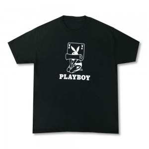 Black Men's Playboy Rolling Card T-shirts | PLBY-593165