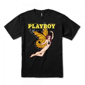 Black Men's Playboy Tokyo Club Butterfly T-shirts | PLBY-593147