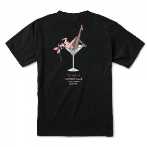 Black Men's Playboy Tokyo Club Cherry Martini T-shirts | PLBY-593202