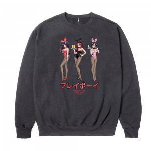 Black Men's Playboy Tokyo Club Happy Hour Crewnecks | PLBY-593016