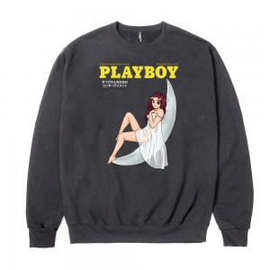 Black Men's Playboy Tokyo Club Moonlit Crewnecks | PLBY-593017