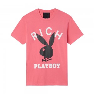 Black Men's Playboy x John Richmond Logo T-shirts | PLBY-593187