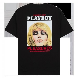 Black Men's Playboy x Pleasures Connect T-shirts | PLBY-593190