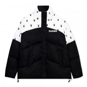 Black Women's Playboy All-Over-Print Oversized Jackets | PLBY-592845
