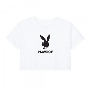 Black Women's Playboy Playmate of the Year Cropped Print T-shirts | PLBY-592880