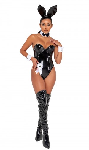 Black Women's Playboy The Lace Boxer Brief Costumes | PLBY-592725