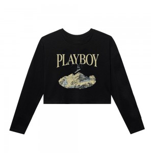 Black Women's Playboy x Color Bars Spiral Cropped T-shirts | PLBY-592910