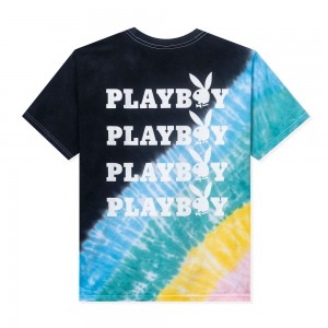 Blue Men's Playboy Repeating Masthead Tie-Dye T-shirts | PLBY-593276