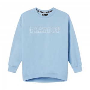 Blue Women's Playboy Rabbit Head Legging Crewnecks | PLBY-592875