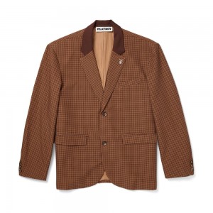 Brown Men's Playboy Houndstooth Jackets | PLBY-593073