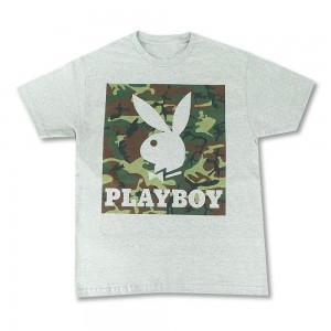 Camo Grey Men's Playboy Camo Box T-shirts | PLBY-593192