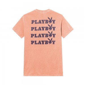 Coral Men's Playboy Peach Graphic T-shirts | PLBY-593263