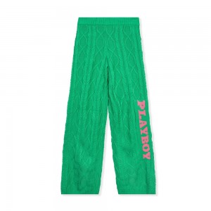 Green Women's Playboy Fluffy Knit Legging Pants | PLBY-592813