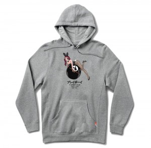 Heather Grey Men's Playboy 8-Ball Tokyo Club Hoodies | PLBY-593007