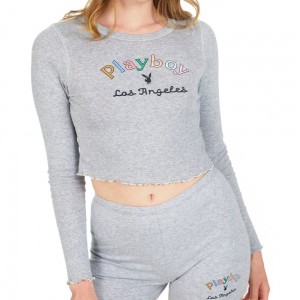 Heather Grey Women's Playboy Ace of Diamonds T-shirts | PLBY-592905