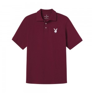 Maroon Men's Playboy Performance Rabbit Head T-shirts | PLBY-593245