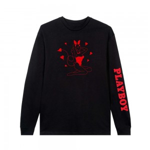 Men's Playboy Devil Bunny Long Sleeve T-shirts | PLBY-593117
