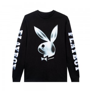 Men's Playboy Foil Rabbit Head Long Sleeve T-shirts | PLBY-593261
