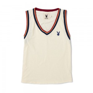Men's Playboy Striped V-Neck T-shirts | PLBY-593207
