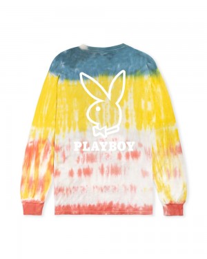 Men's Playboy Tie-Dye Logo Long Sleeve T-shirts | PLBY-593262