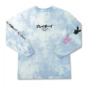 Men's Playboy Tokyo Club Tie-Dye Bunny Long Sleeve T-shirts | PLBY-593163