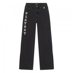 Midnight Women's Playboy Long Silk Pants | PLBY-592823