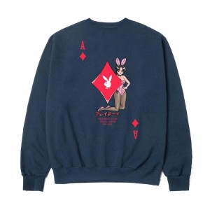 Navy Men's Playboy Ace of Diamonds Crewnecks | PLBY-593012