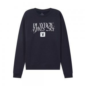 Navy Men's Playboy Apres Ski Crewnecks | PLBY-593021