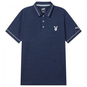 Navy Men's Playboy PUMA GOLF TIPPED PERFORMANCE POLO T-shirts | PLBY-593181