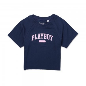 Navy Women's Playboy x Revolve Mini Bunny Silk T-shirts | PLBY-592907